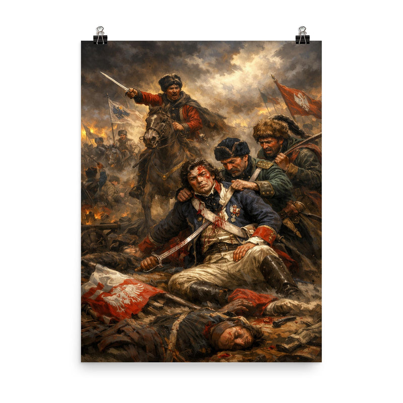 Tadeusz Kosciuszko wounded at Maciejowice poster on a plain backdrop in size 8