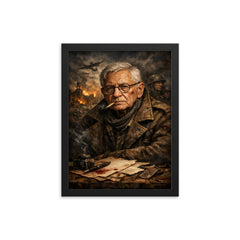 Tadeusz Rozewicz war scarred poet portrait framed print on a plain backdrop in size 12"x16".
