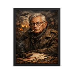 Tadeusz Rozewicz war scarred poet portrait framed print on a plain backdrop in size 16"x20".
