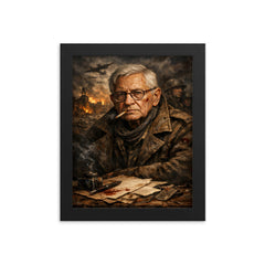 Tadeusz Rozewicz war scarred poet portrait framed print on a plain backdrop in size 8"x10".