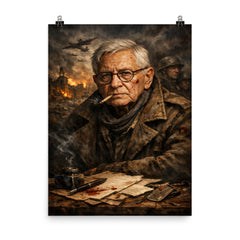 Tadeusz Rozewicz war scarred poet portrait poster on a plain backdrop in size 8"x10".