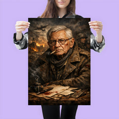Tadeusz Rozewicz war scarred poet portrait poster 3