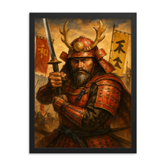 Takeda Shingen furinkazan battle portrait framed print on a plain backdrop in size 18"x24".