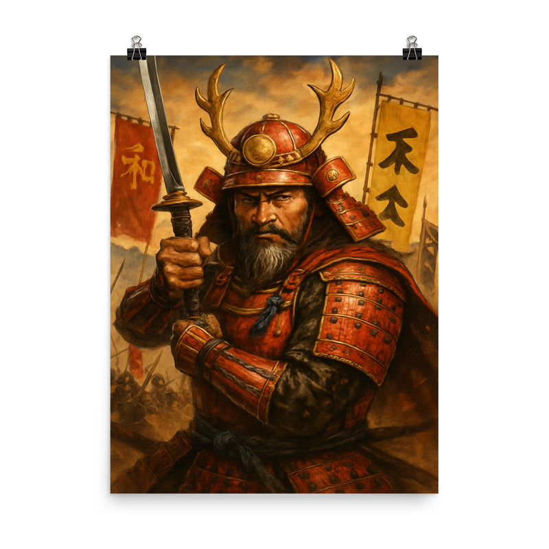 Takeda Shingen furinkazan battle portrait poster on a plain backdrop in size 8