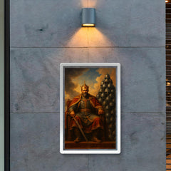 Tamerlane enthroned before tower of helmets poster 2