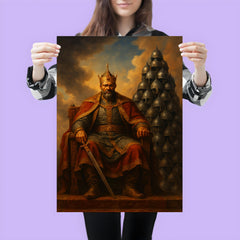 Tamerlane enthroned before tower of helmets poster 3