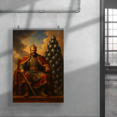 Tamerlane enthroned before tower of helmets poster 4