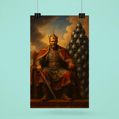 Tamerlane enthroned before tower of helmets poster 6
