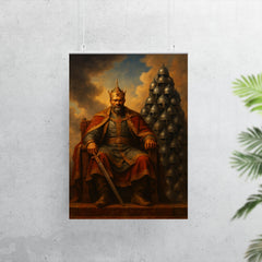 Tamerlane enthroned before tower of helmets poster 7