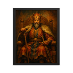 Tamerlane iron crutch throne portrait framed print on a plain backdrop in size 16"x20".