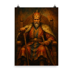 Tamerlane iron crutch throne portrait poster on a plain backdrop in size 8"x10".