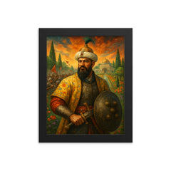 Tamerlane omitted replace with Babur garden warfare portrait framed print on a plain backdrop in size 8"x10".