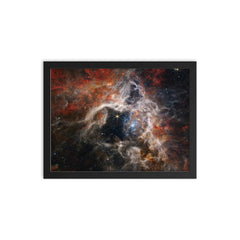 Tarantula Nebula taken by James Webb Space Telescope framed print on a plain backdrop in size 12"x16".