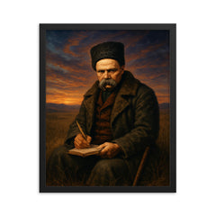 Taras Shevchenko exiled poet in steppe twilight framed print on a plain backdrop in size 16"x20".
