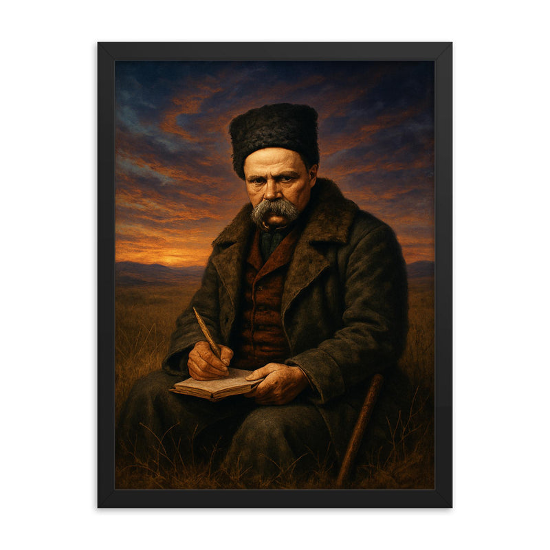 Taras Shevchenko exiled poet in steppe twilight framed print on a plain backdrop in size 18