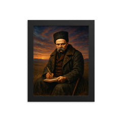 Taras Shevchenko exiled poet in steppe twilight framed print on a plain backdrop in size 8"x10".