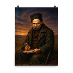 Taras Shevchenko exiled poet in steppe twilight poster on a plain backdrop in size 8"x10".