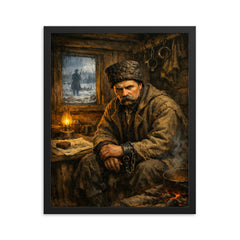 Taras Shevchenko in exile shack framed print on a plain backdrop in size 16"x20".