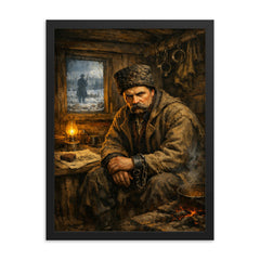 Taras Shevchenko in exile shack framed print on a plain backdrop in size 18"x24".