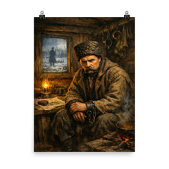 Taras Shevchenko in exile shack poster on a plain backdrop in size 8"x10".