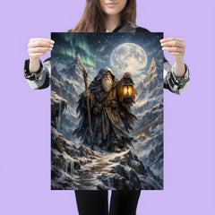 Tarot like Hermit atop icy mountain pass poster 3