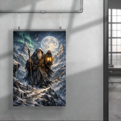 Tarot like Hermit atop icy mountain pass poster 4