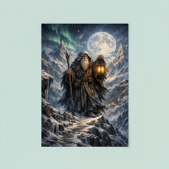 Tarot like Hermit atop icy mountain pass poster 8