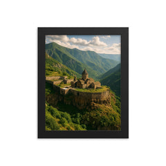 Tatev Monastery Gorge Armenia framed print on a plain backdrop in size 8"x10".