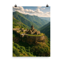 Tatev Monastery Gorge Armenia poster on a plain backdrop in size 8"x10".