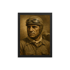 Tazio Nuvolari framed print on a plain backdrop in size 12"x16".
