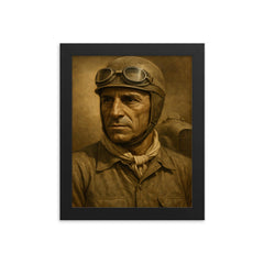 Tazio Nuvolari framed print on a plain backdrop in size 8"x10".