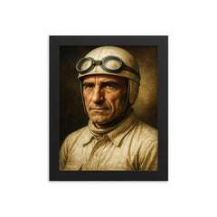 Tazio Nuvolari portrait framed print on a plain backdrop in size 8"x10".