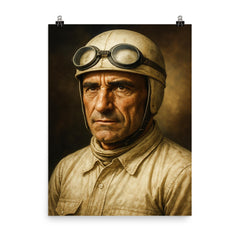 Tazio Nuvolari portrait poster on a plain backdrop in size 8"x10".
