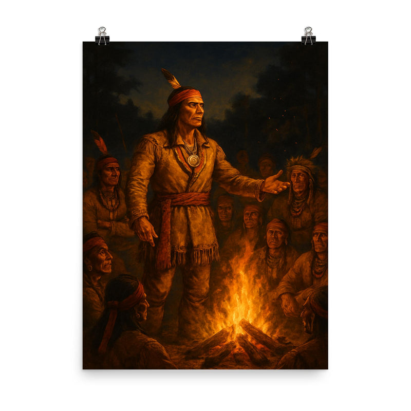 Tecumseh before the confederacy council fire poster on a plain backdrop in size 8
