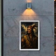 Tecumseh beneath storm clouds and tomahawk poster 2