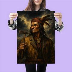 Tecumseh beneath storm clouds and tomahawk poster 3