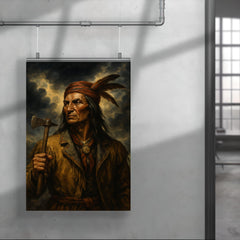 Tecumseh beneath storm clouds and tomahawk poster 4
