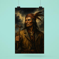 Tecumseh beneath storm clouds and tomahawk poster 6