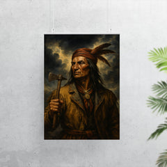 Tecumseh beneath storm clouds and tomahawk poster 7