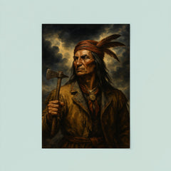 Tecumseh beneath storm clouds and tomahawk poster 8