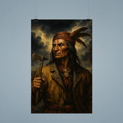 Tecumseh beneath storm clouds and tomahawk poster 9