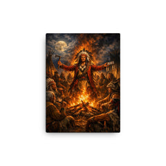 Tecumseh forging pan tribal alliance by fire canvas print on a plain backdrop in size 12"x16".