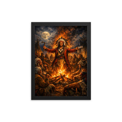 Tecumseh forging pan tribal alliance by fire framed print on a plain backdrop in size 12"x16".
