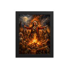Tecumseh forging pan tribal alliance by fire framed print on a plain backdrop in size 8"x10".