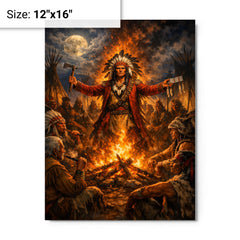 Tecumseh forging pan tribal alliance by fire metal print on a plain backdrop in size 12"x16".