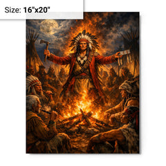 Tecumseh forging pan tribal alliance by fire metal print on a plain backdrop in size 16"x20".
