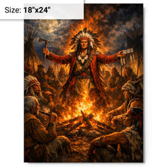 Tecumseh forging pan tribal alliance by fire metal print on a plain backdrop in size 18"x24".