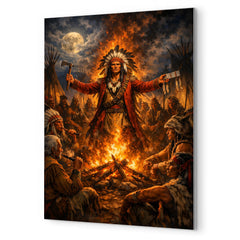 Tecumseh forging pan tribal alliance by fire metal print mockup