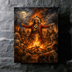 Tecumseh forging pan tribal alliance by fire metal print mockup