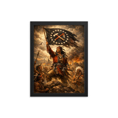 Tecumseh raising confederacy banner framed print on a plain backdrop in size 12"x16".